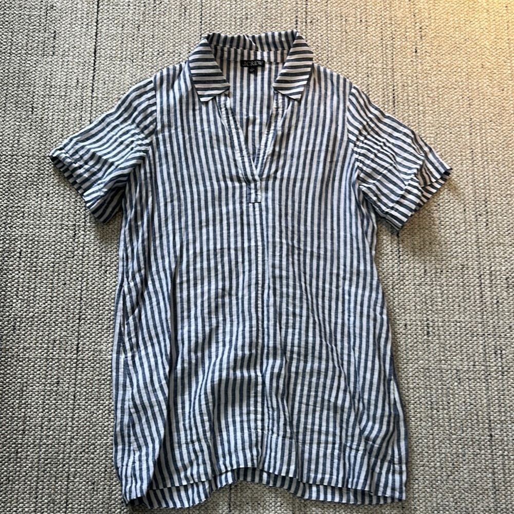 White and Blue Casual Collared JCrew Dress
